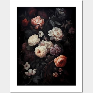 Vintage gothic floral bouquet with peonies and roses Posters and Art